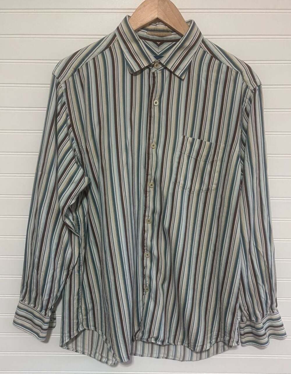 Tommy Bahama Men's Long Sleeve Striped 100% Silk Button Down Shirt Size Large